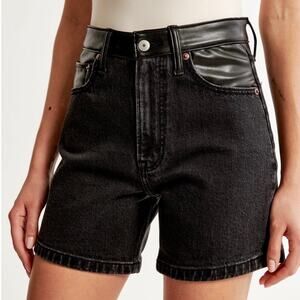 Abercrombie & Fitch The Dad Faux Leather High-Rise Denim Shorts